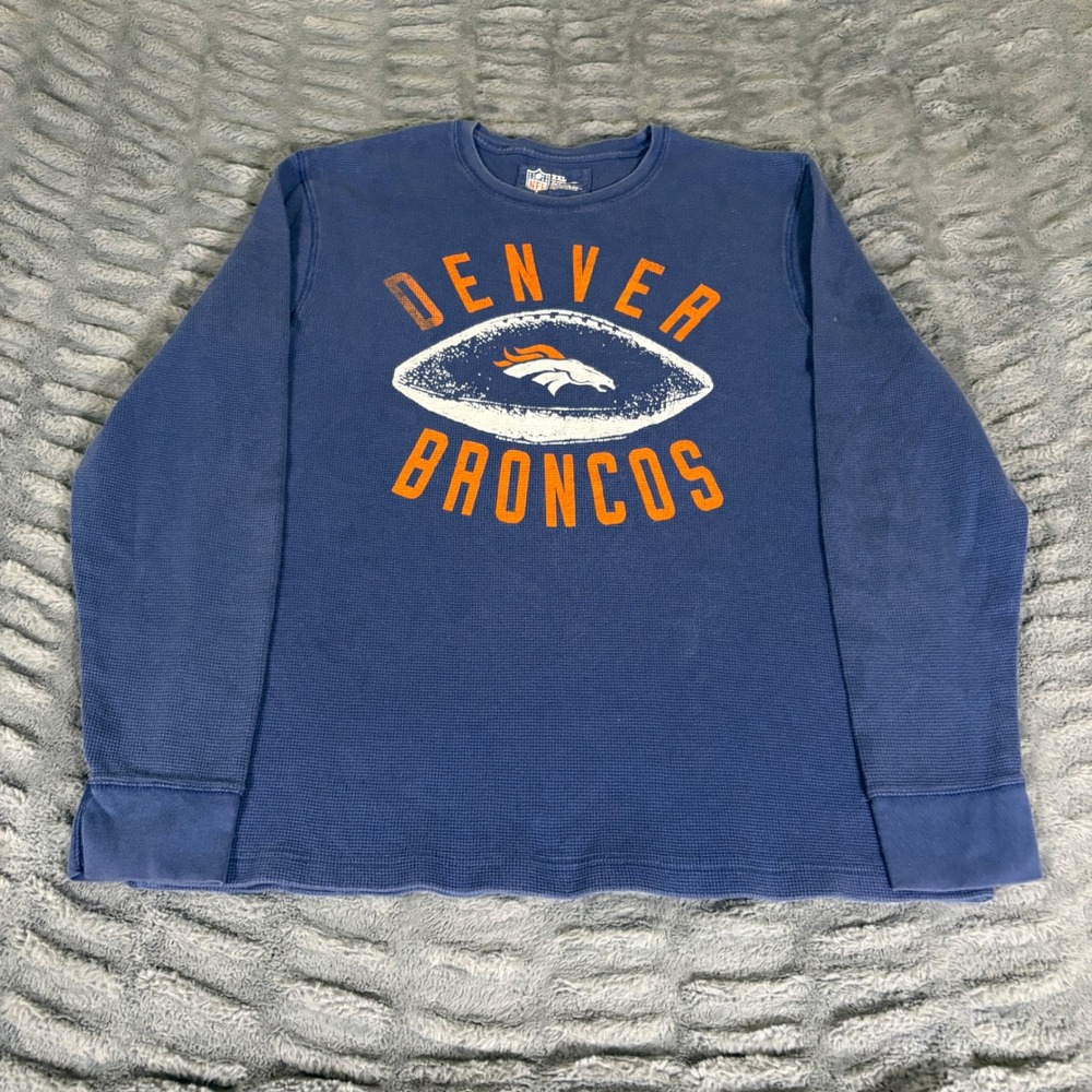 NFL Team Apparel Denver Broncos Blue Waffle Knit Thermal Shirt XXL AT049